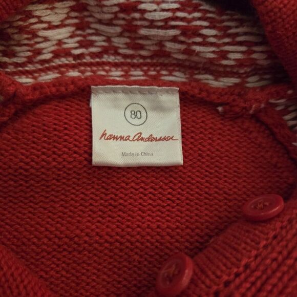 HANNA ANDERSSON SWEATER-KNIT HOODED RED NORDIC SNOWFLAKE ROMPER - SZ 80/18-24MOS - Picture 5 of 7